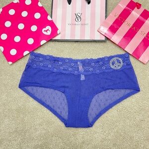 New Victoria’s Secret PINK Purple Mesh & Lace Peace Sign Boyshort Panties Medium